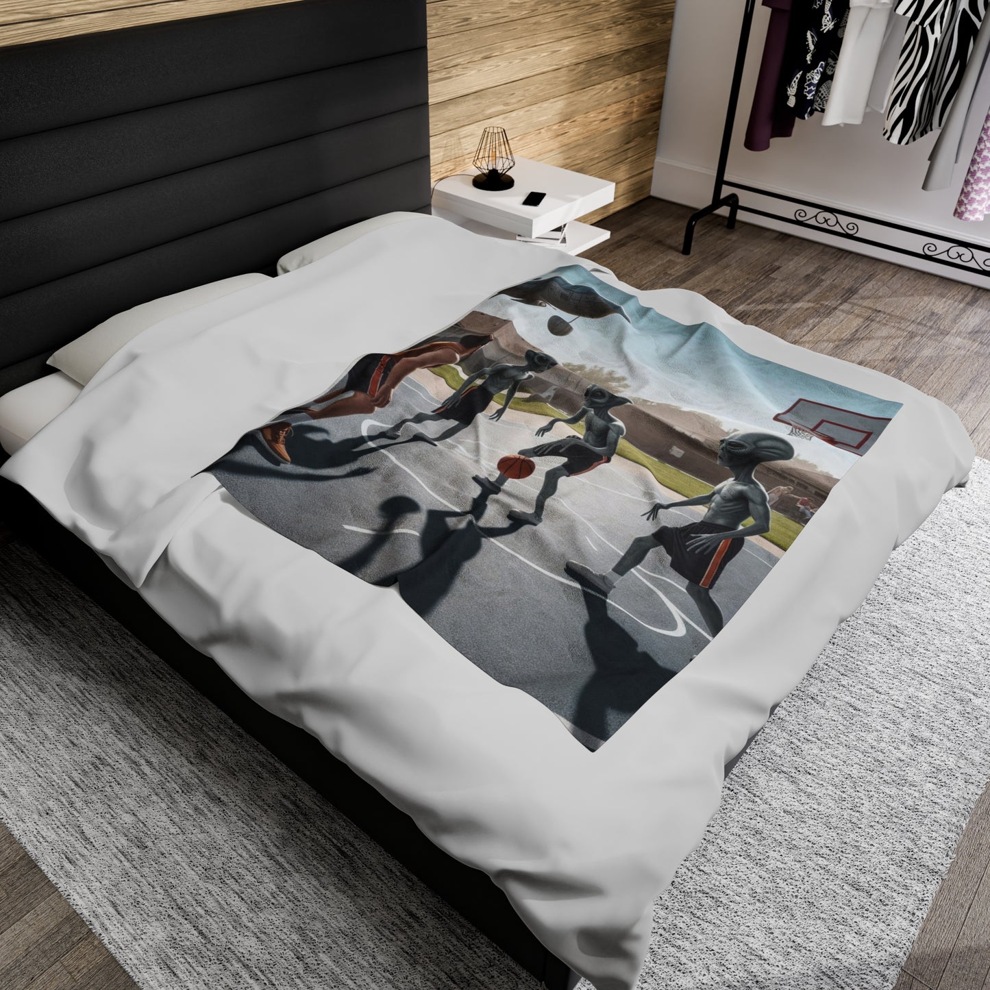 Aliens Playing Hoops Velveteen Plush Blanket