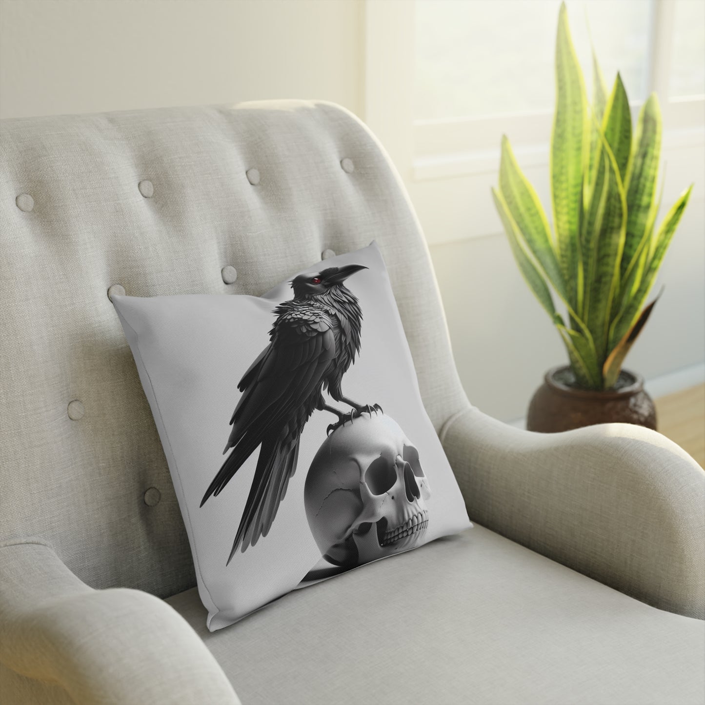 Raven & Skull Throw Pillow