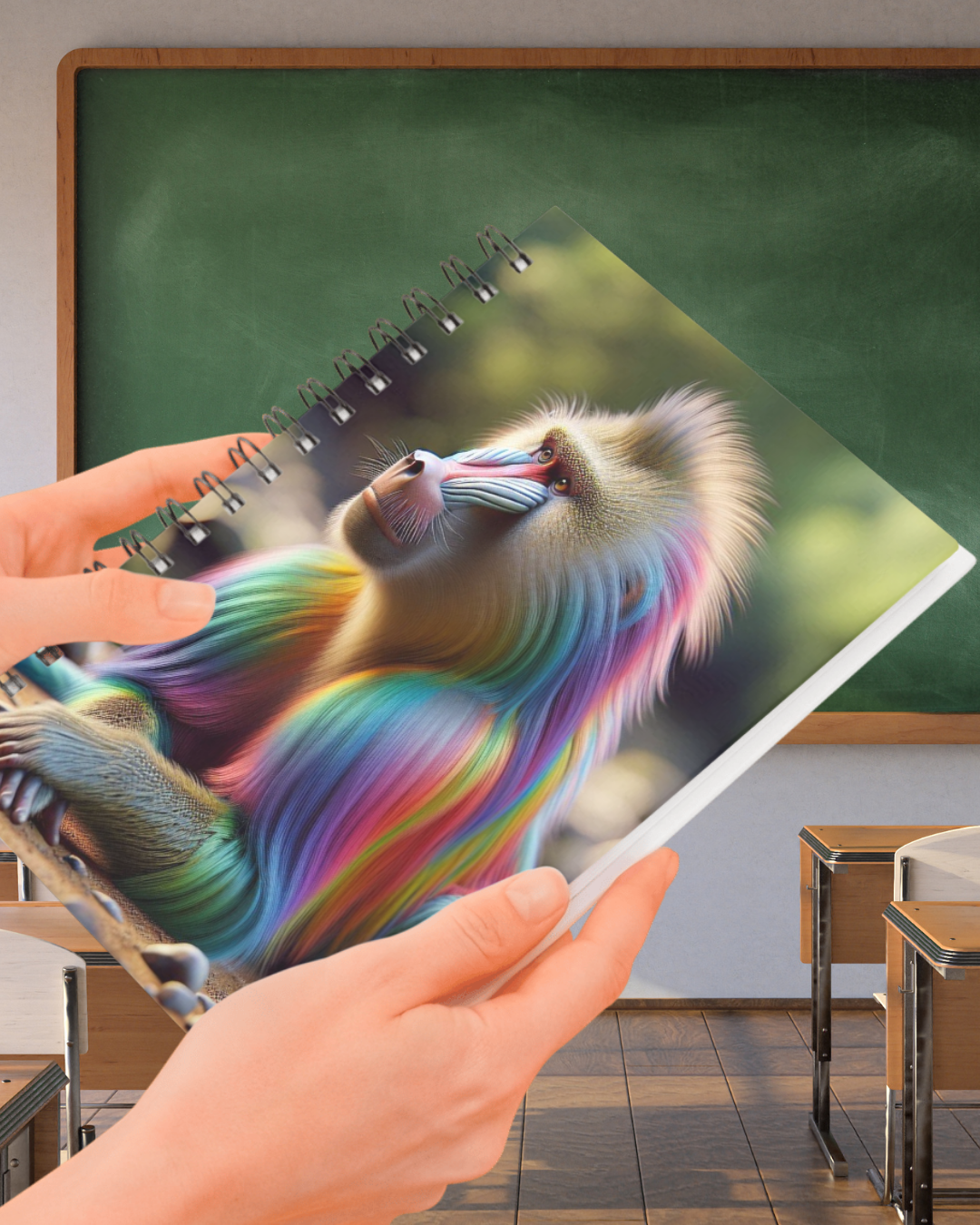 Spiral Notebook - Pensive Rainbow Baboon (ruled)
