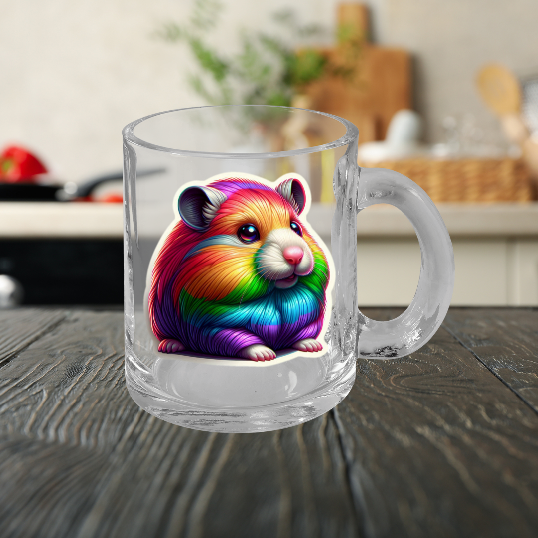 Rainbow Hamster Glass Mug
