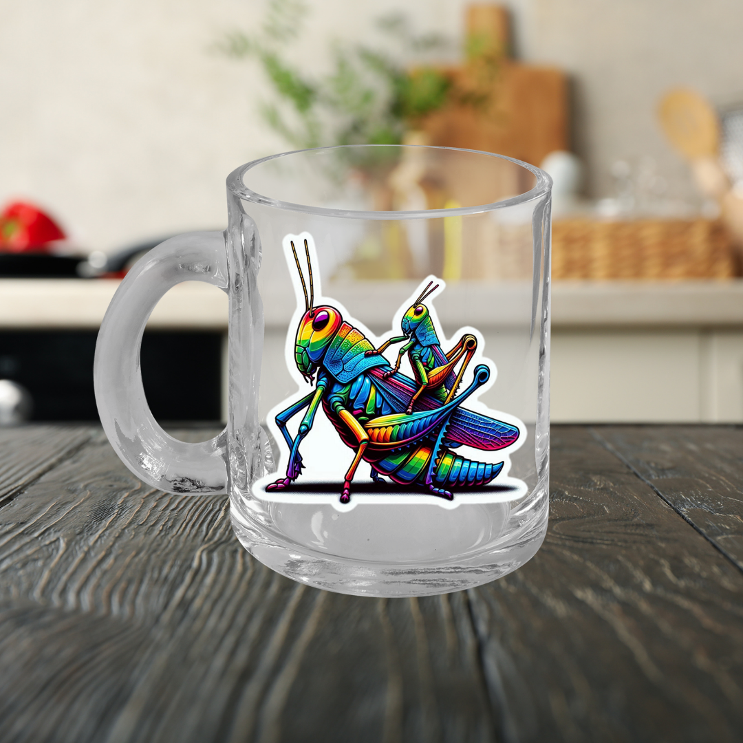 Rainbow Grasshoppers Glass Mug