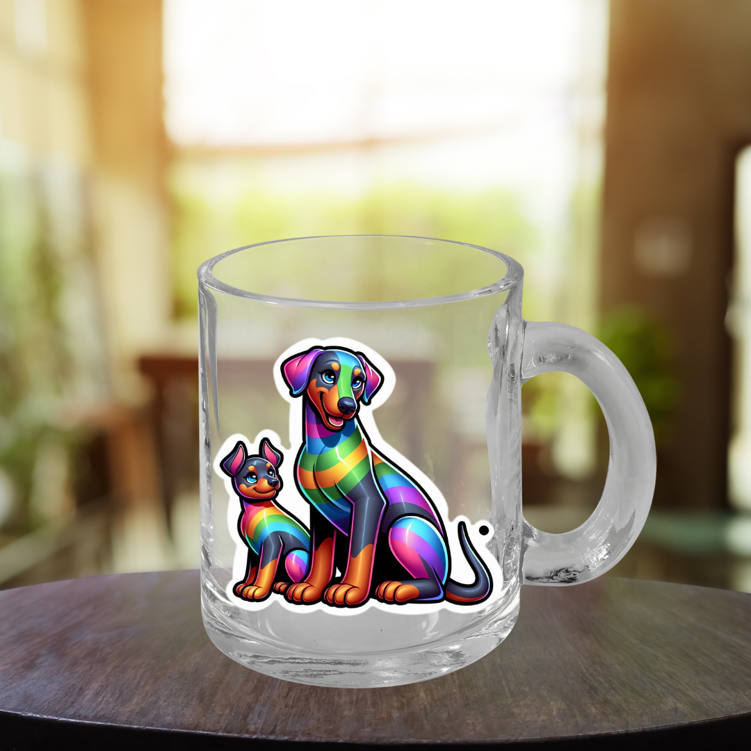 Rainbow Dobermann Pinschers Glass Mug