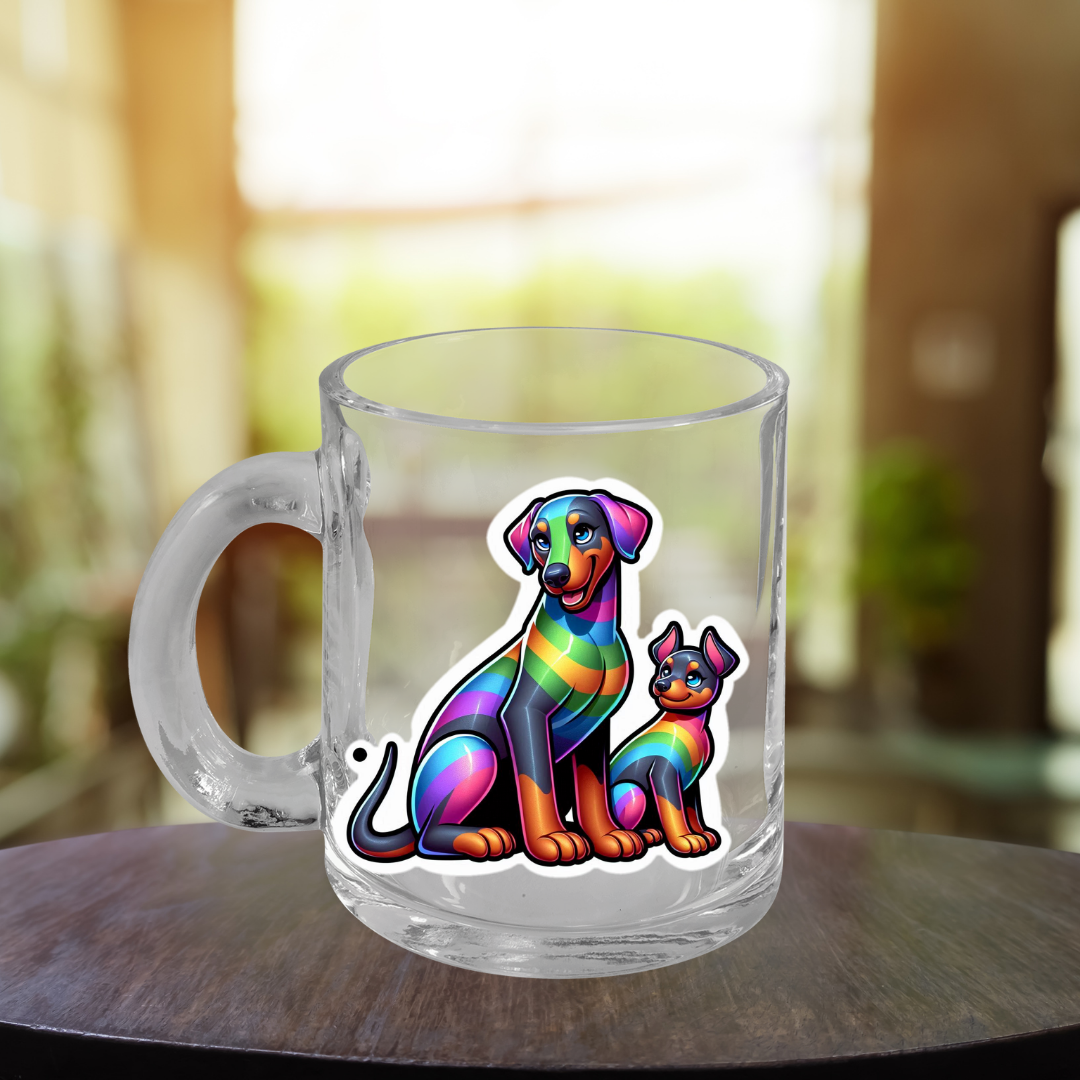 Rainbow Dobermann Pinschers Glass Mug