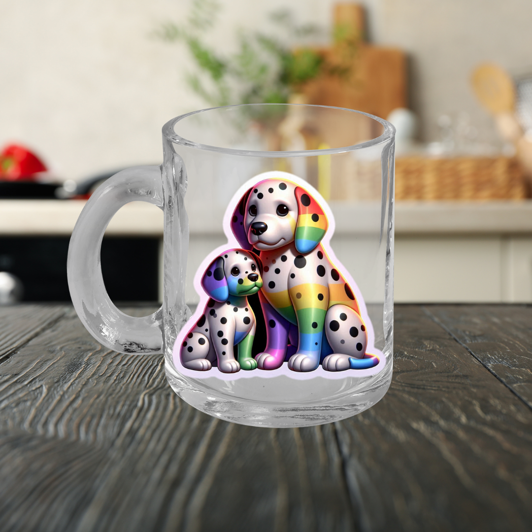 Rainbow Dalmatians Glass Mug
