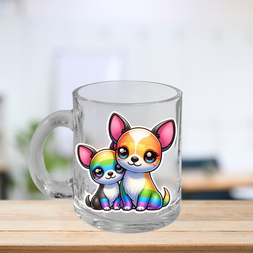 Rainbow Short-Haired Chihuahua Glass Mug