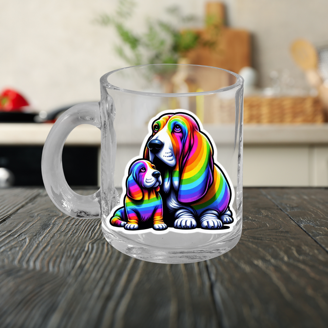Rainbow Bassett Hound Glass Mug