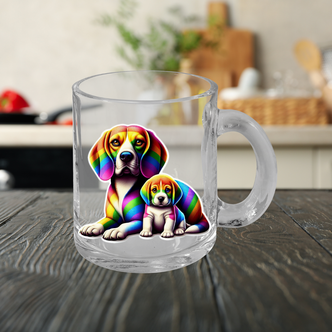 Rainbow Beagles Glass Mug