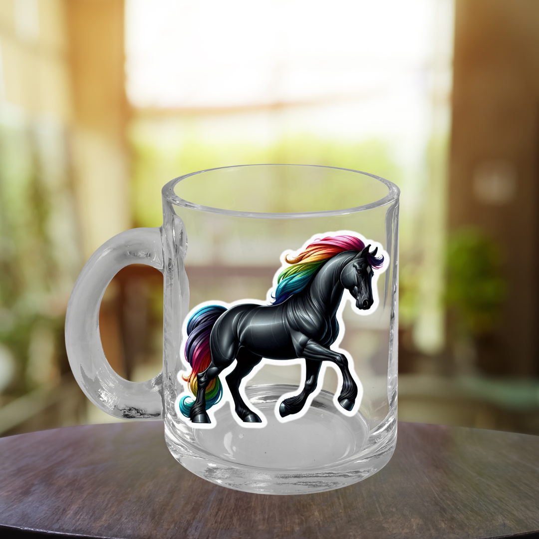 Rainbow Stallion Glass Mug , 10oz