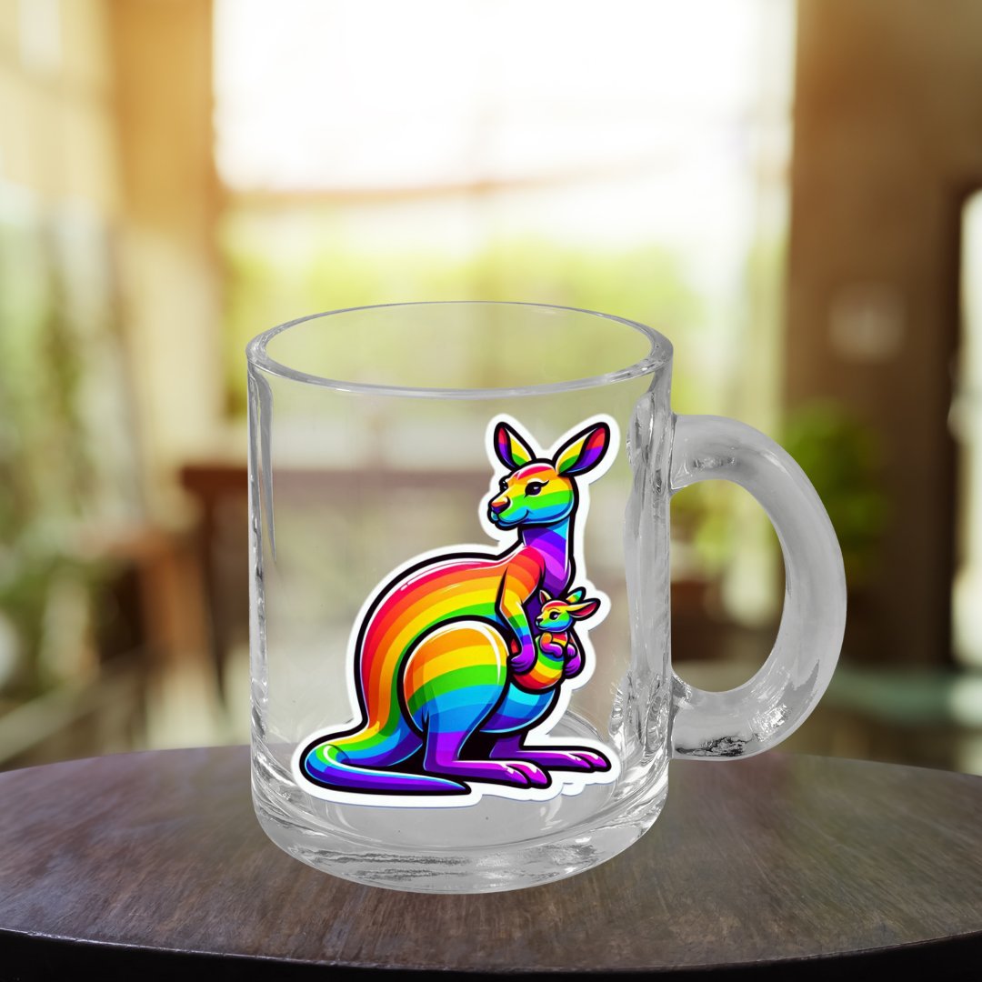 Rainbow Kangaroo and Joey Glass Mug