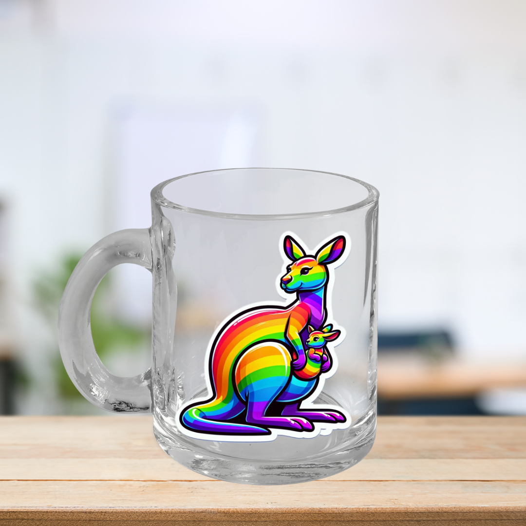 Rainbow Kangaroo and Joey Glass Mug