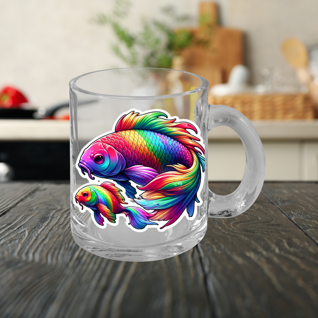 Rainbow Koi Glass Mug with Handle, 10oz