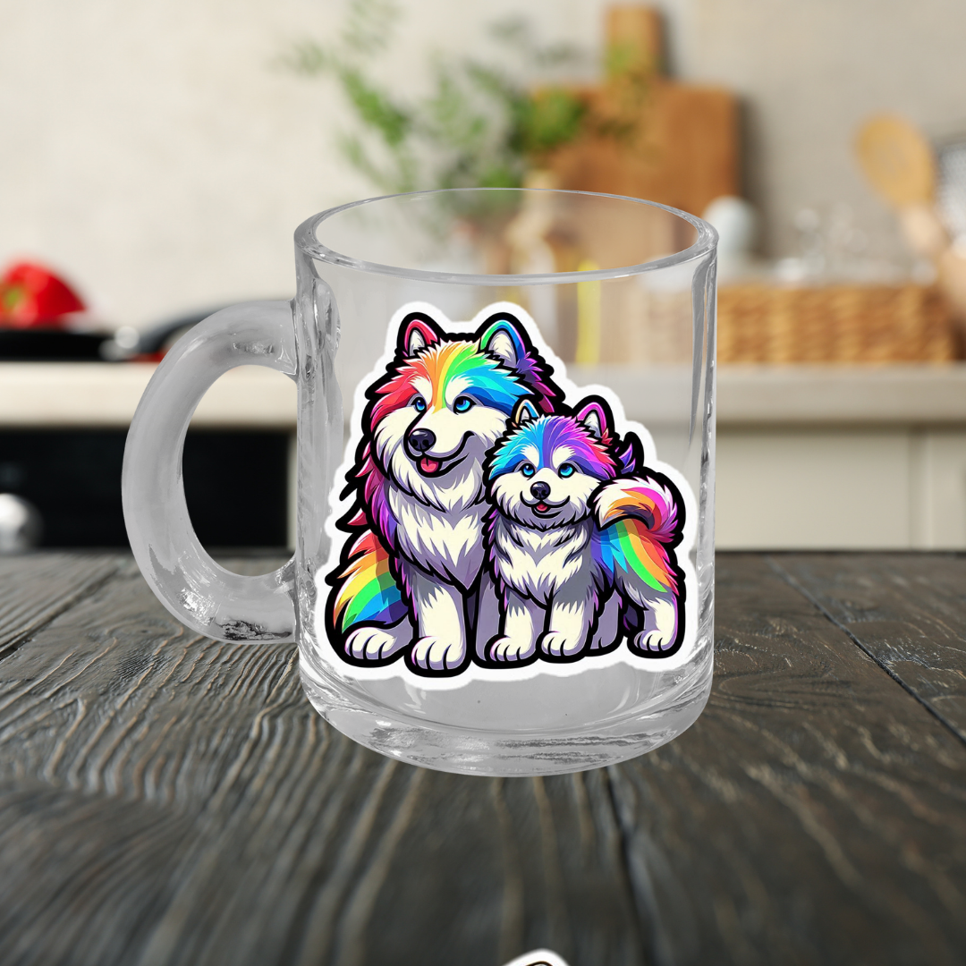 Rainbow Malamutes Glass Mug