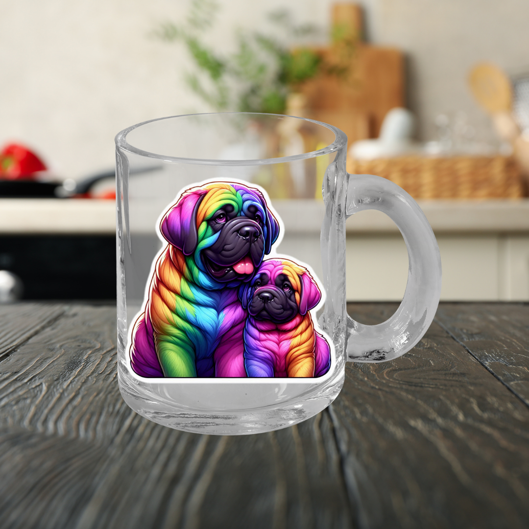 Rainbow Mastiffs Glass Mug