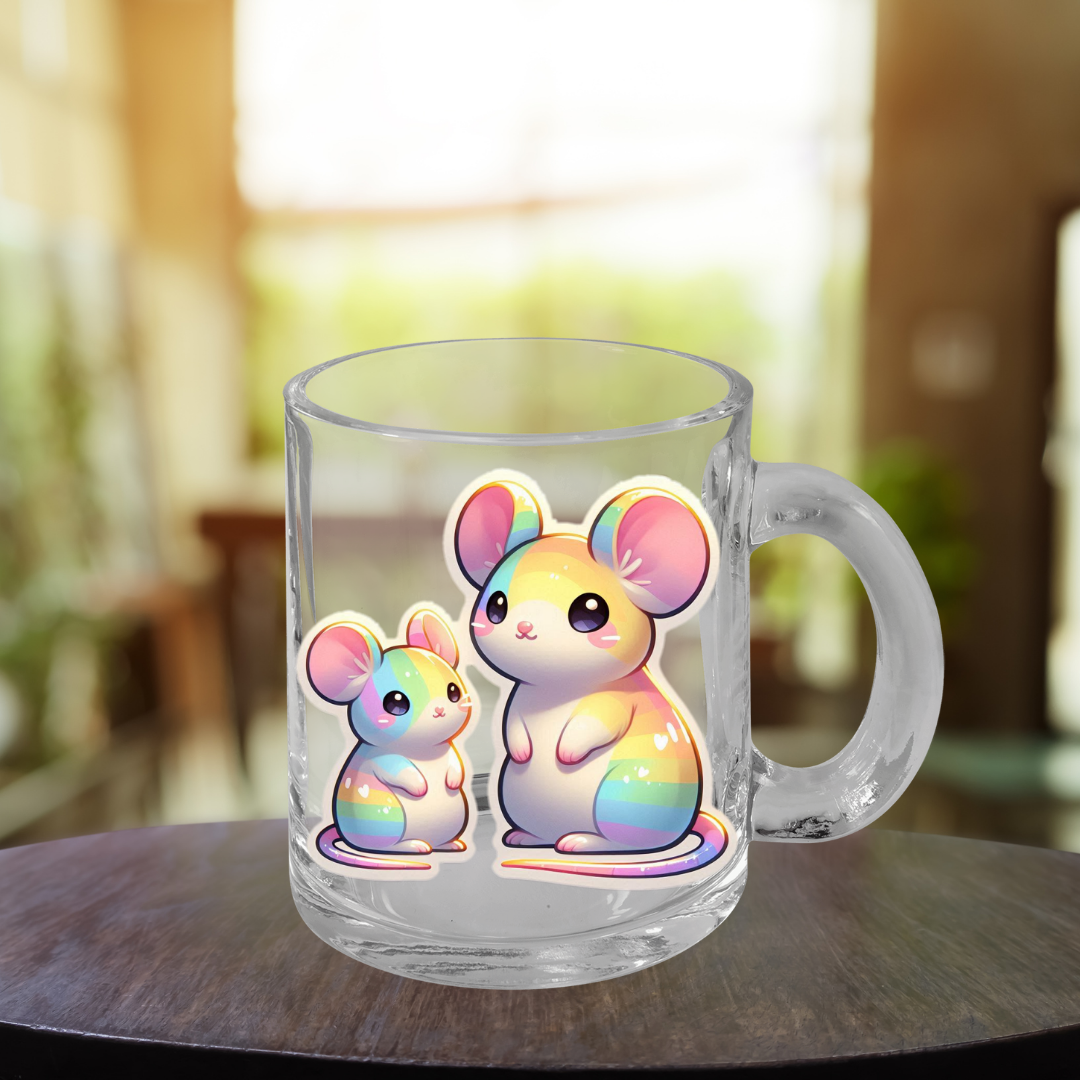 Rainbow Mice Glass Mug