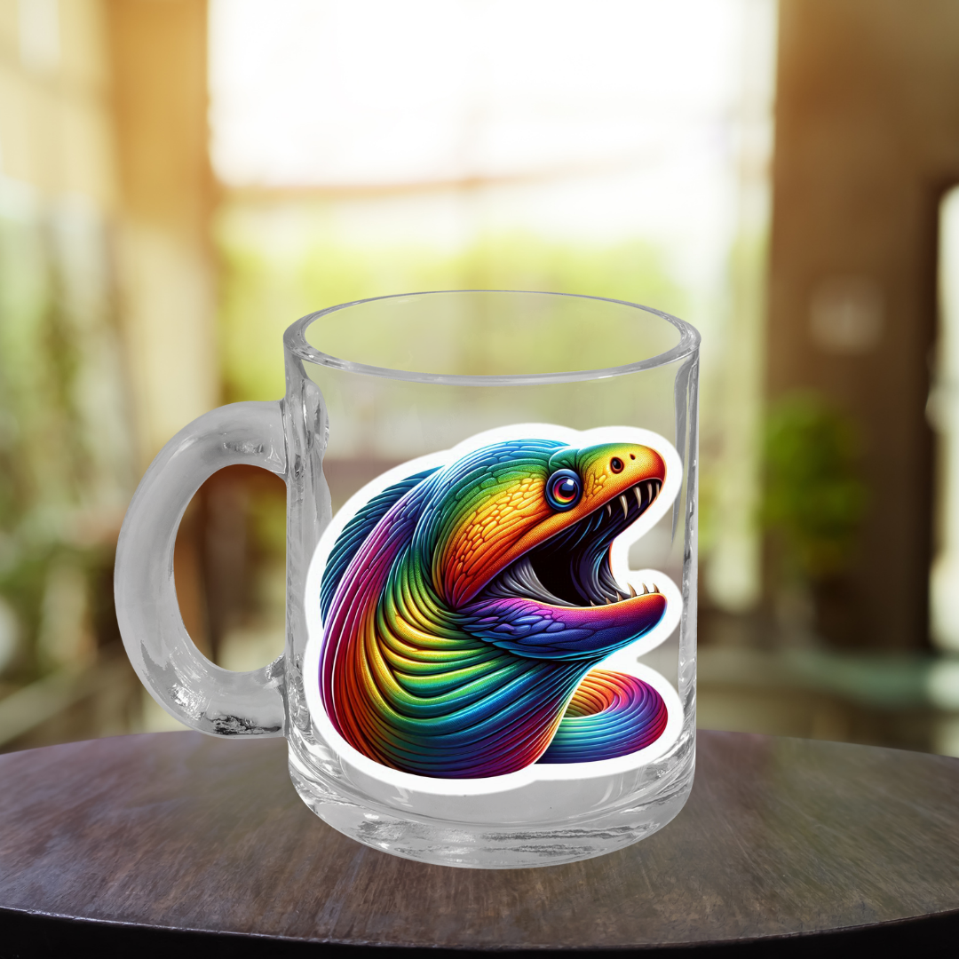 Rainbow Moray Eel Glass Mug with Handle, 10oz