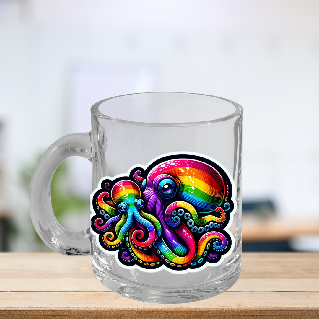 Rainbow Octopus and Young Glass Mug