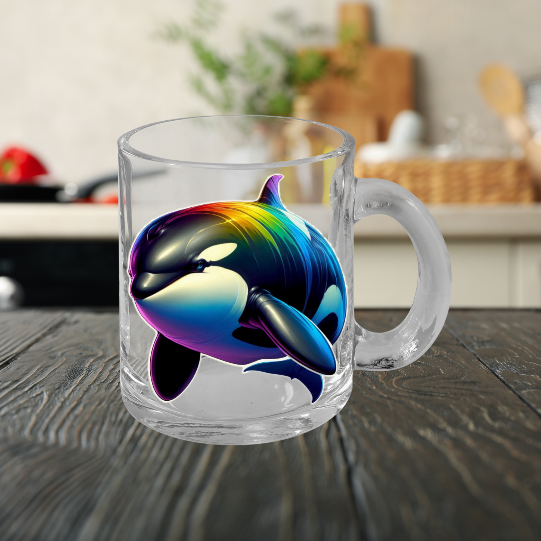 Rainbow Orca Mug with Handle, 10oz