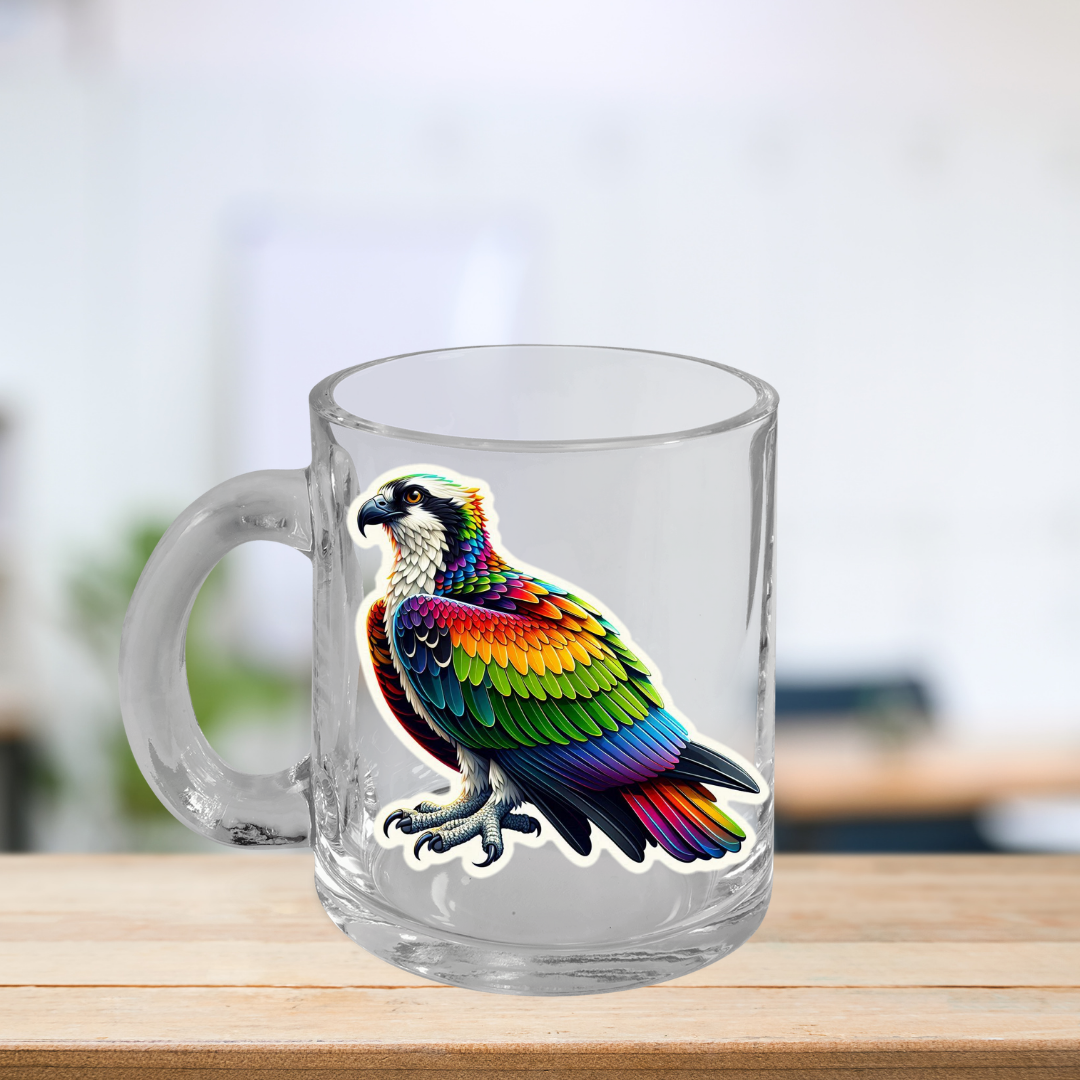 Rainbow Osprey Glass Mug with Handle, 10oz