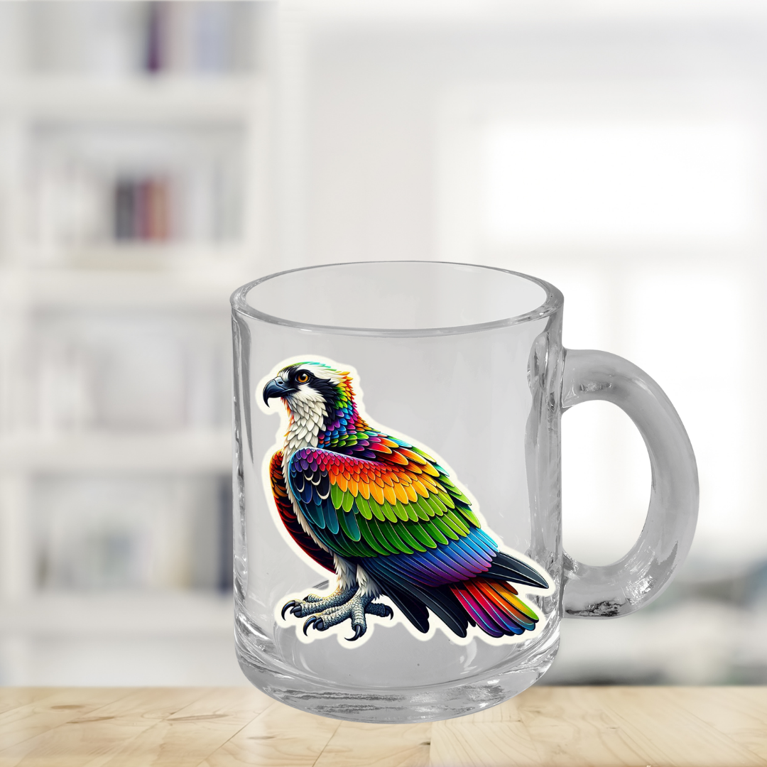 Rainbow Osprey Glass Mug with Handle, 10oz