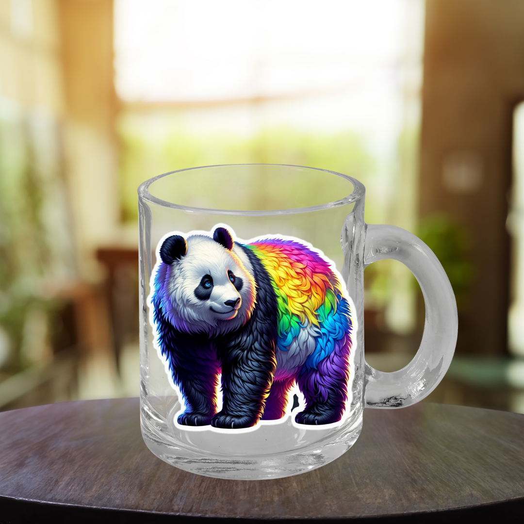Rainbow Panda Glass Mug