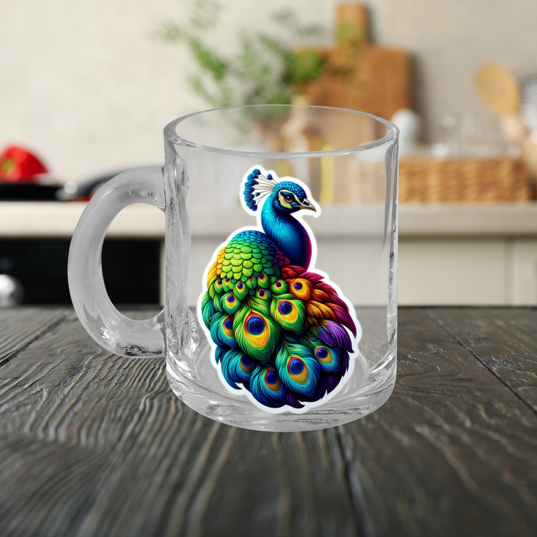 Rainbow Peahen Glass Mug