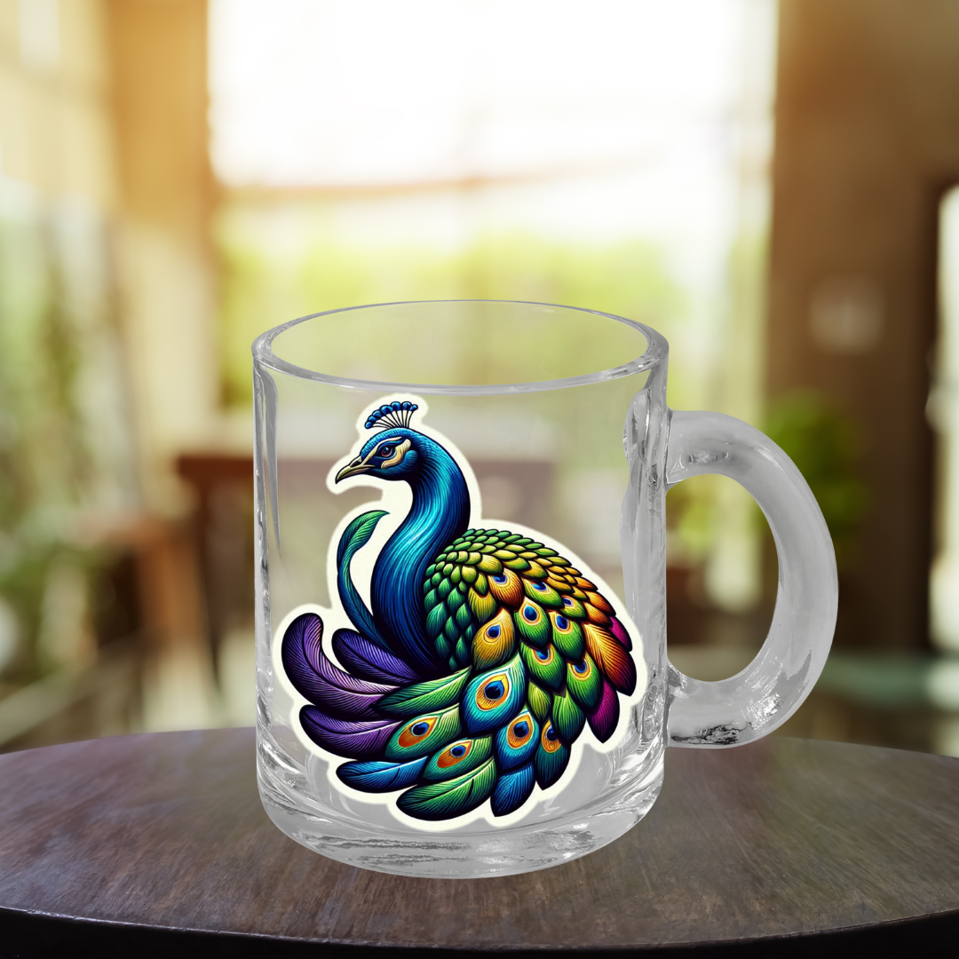 Rainbow Peacock (Hen) Glass Mug