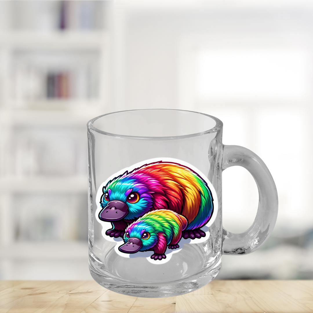 Rainbow Platypus Mom and Puggie Glass Mug