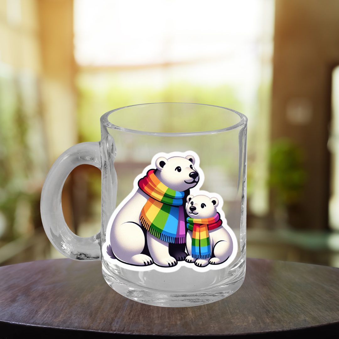 Rainbow wearing Polar Bears Glass Mug