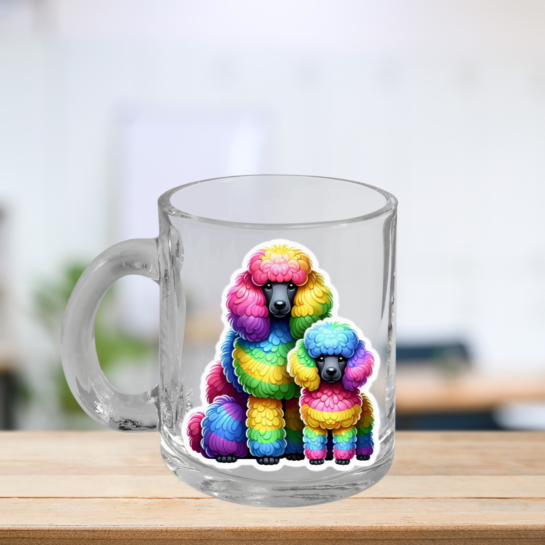 Rainbow Poodles Glass Mug