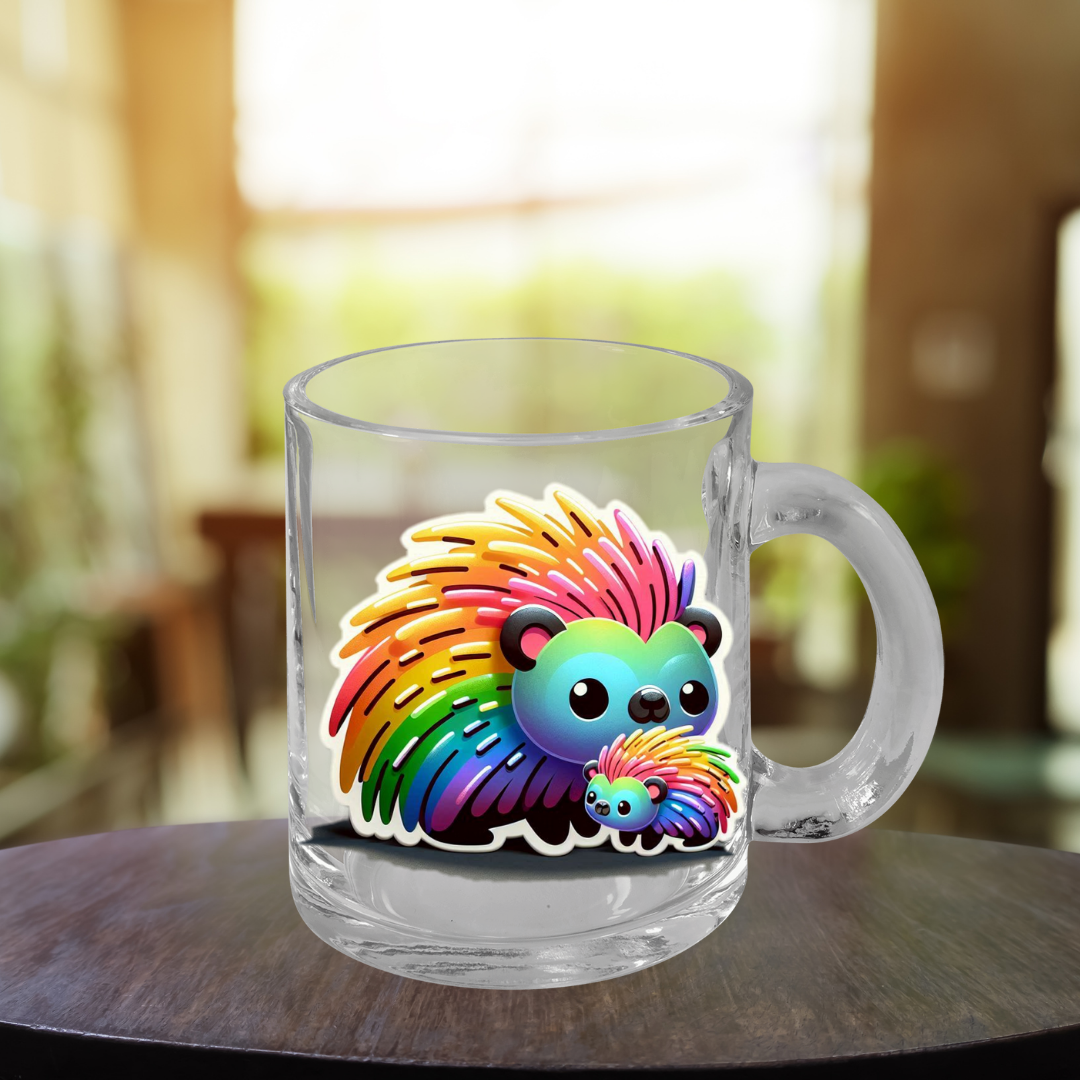 Rainbow Porcupines Glass Mug