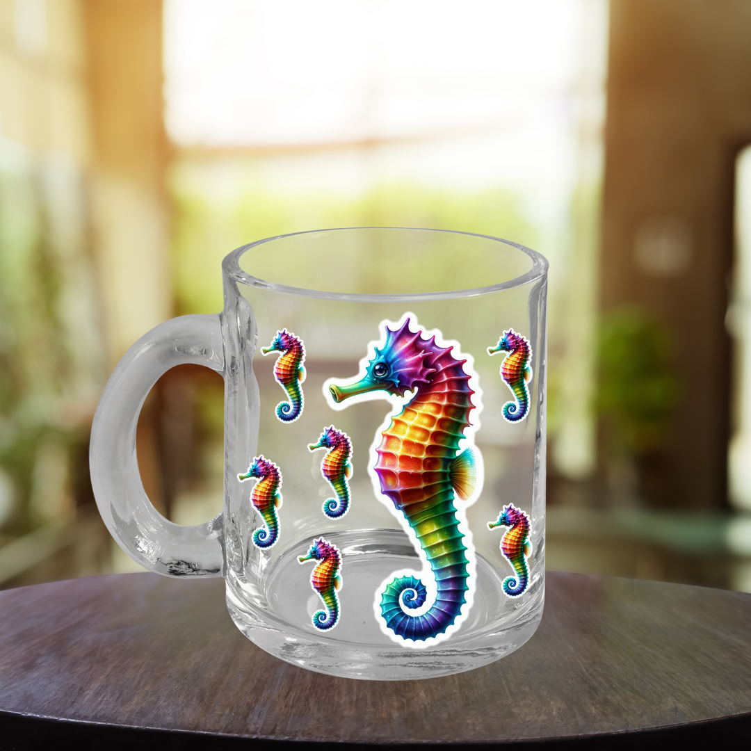 Rainbow Seahorses Glass Mug