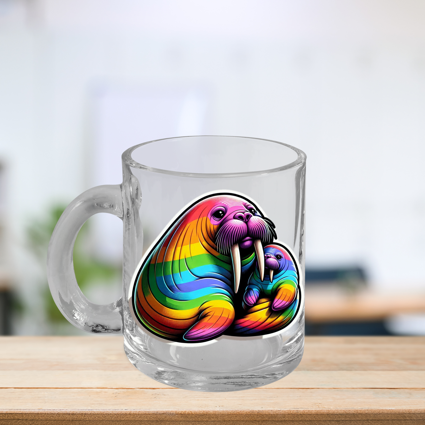 Glass Mug Rainbow Walruses