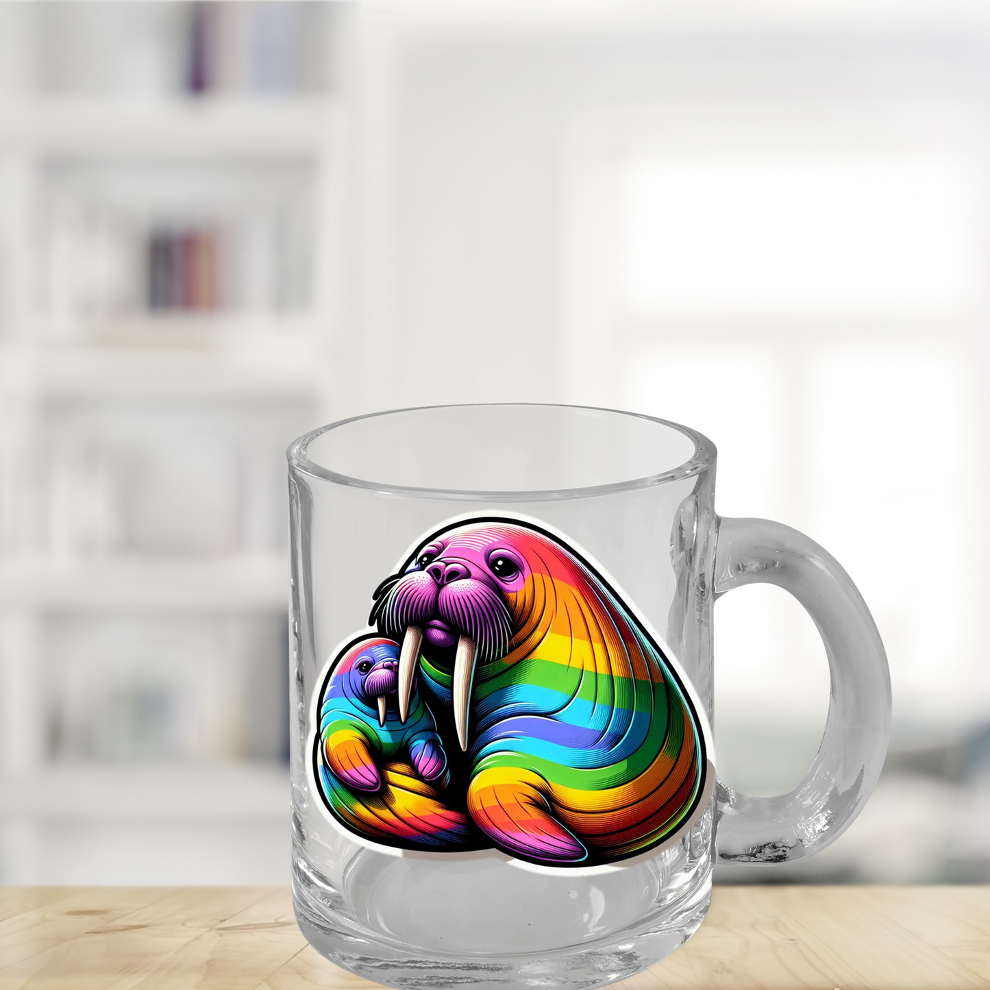 Glass Mug Rainbow Walruses