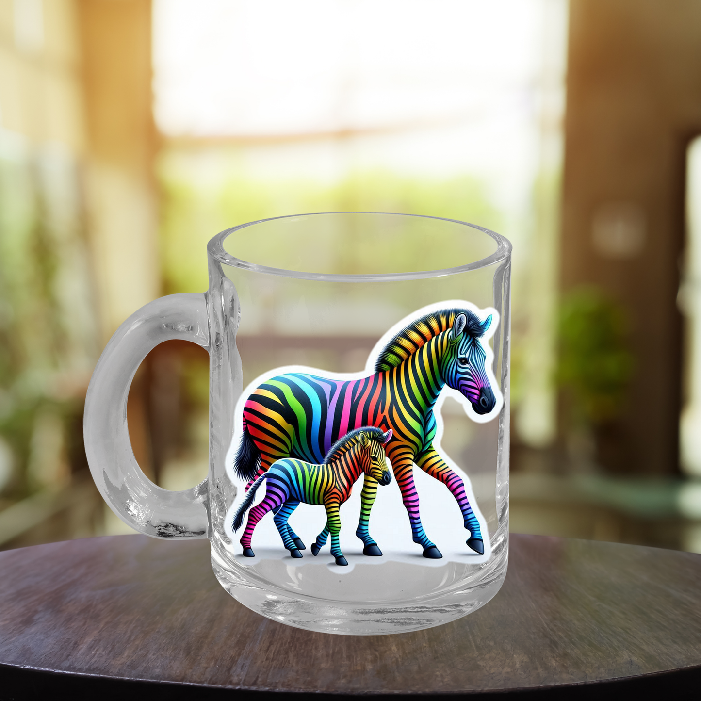 Glass Mug Rainbow Zebras