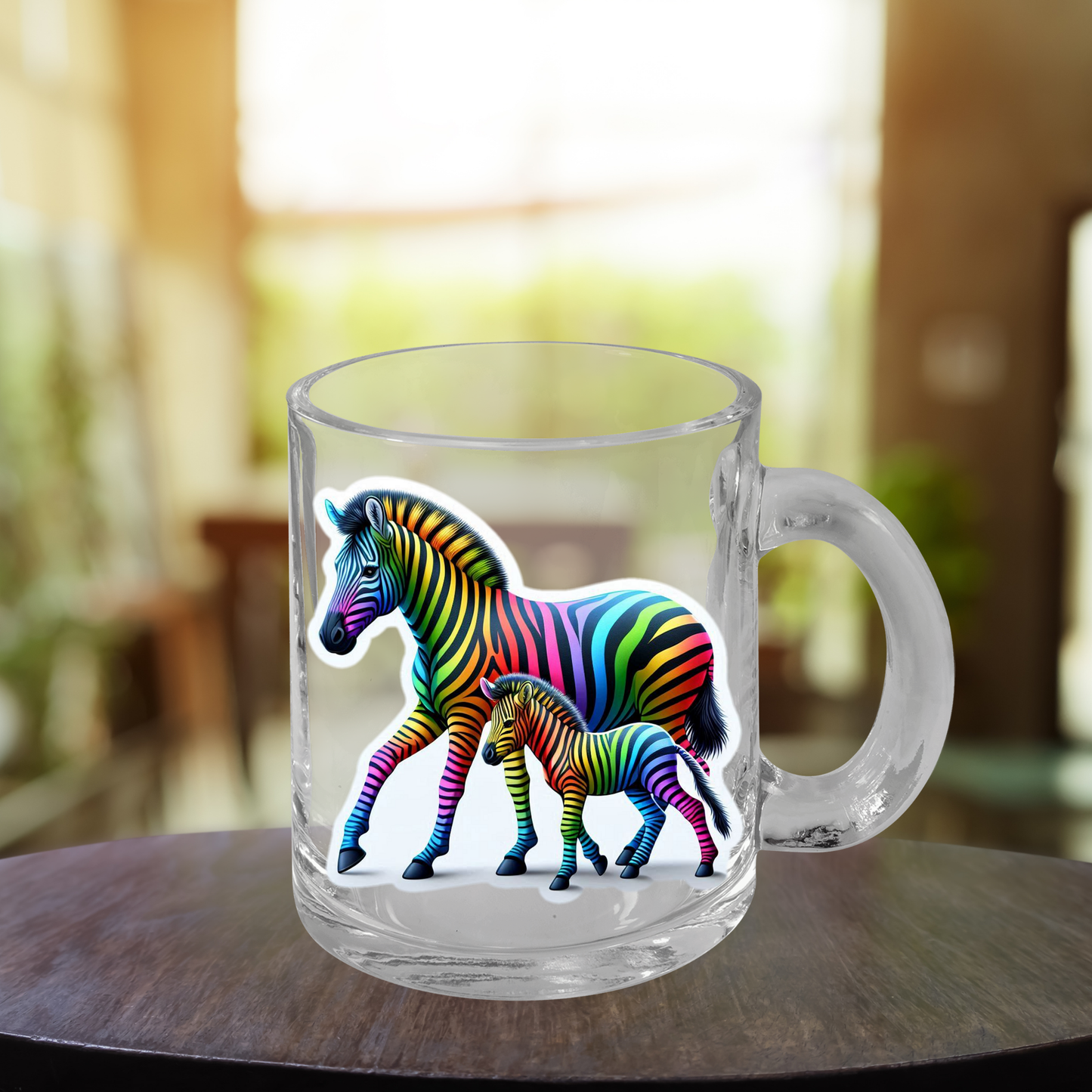 Glass Mug Rainbow Zebras
