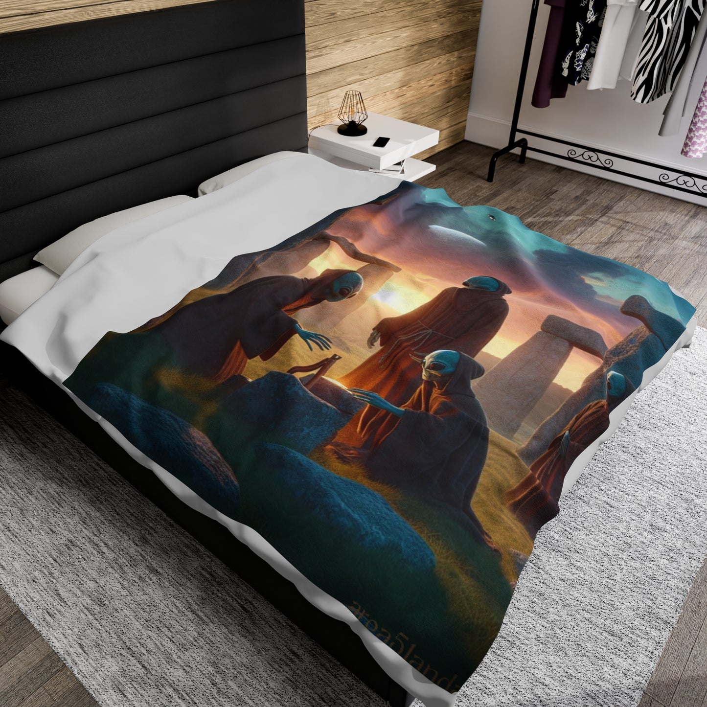 Aliens at Stonehenge at Dusk Velveteen Blanket
