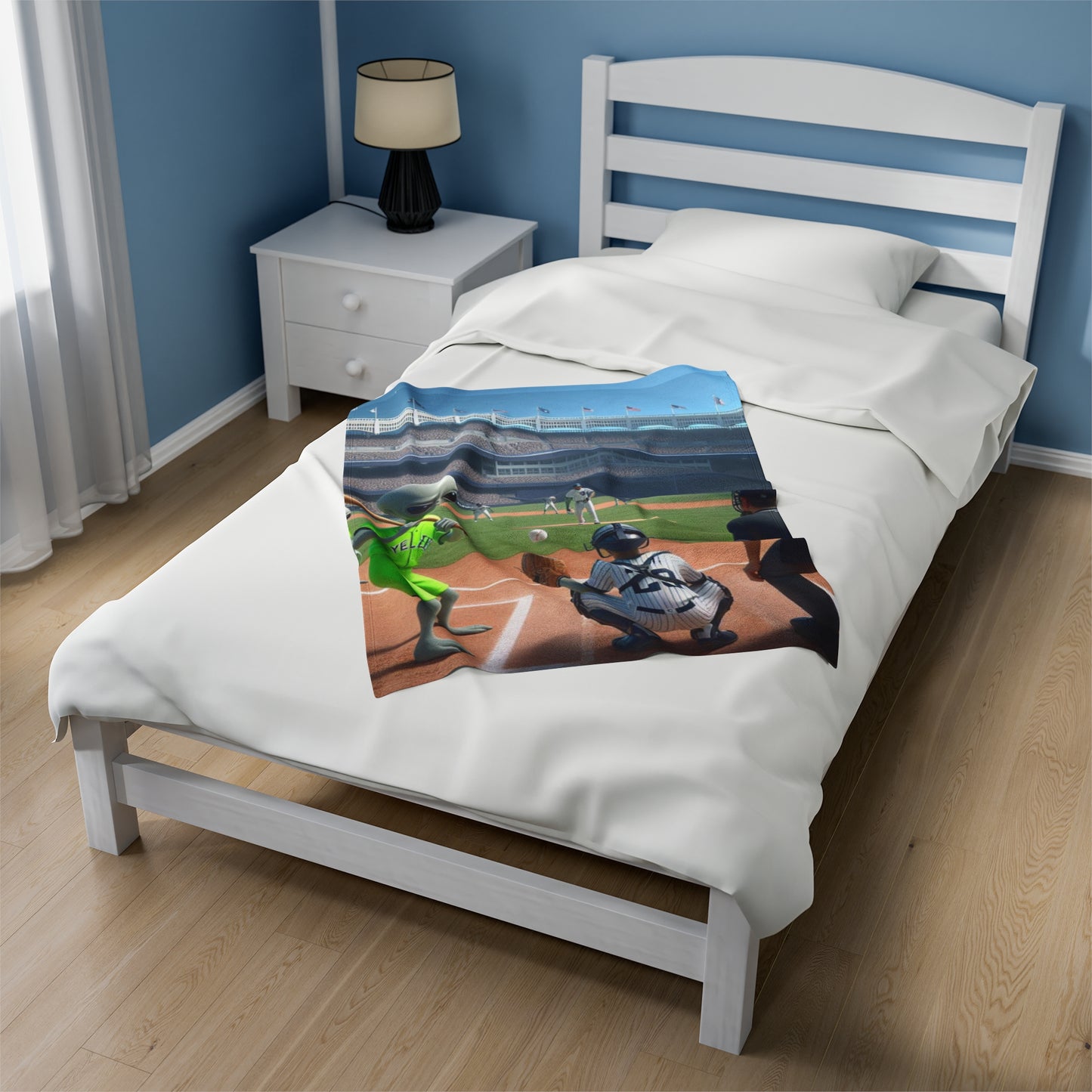Aliens Playing Baseball Velveteen Plush Blanket