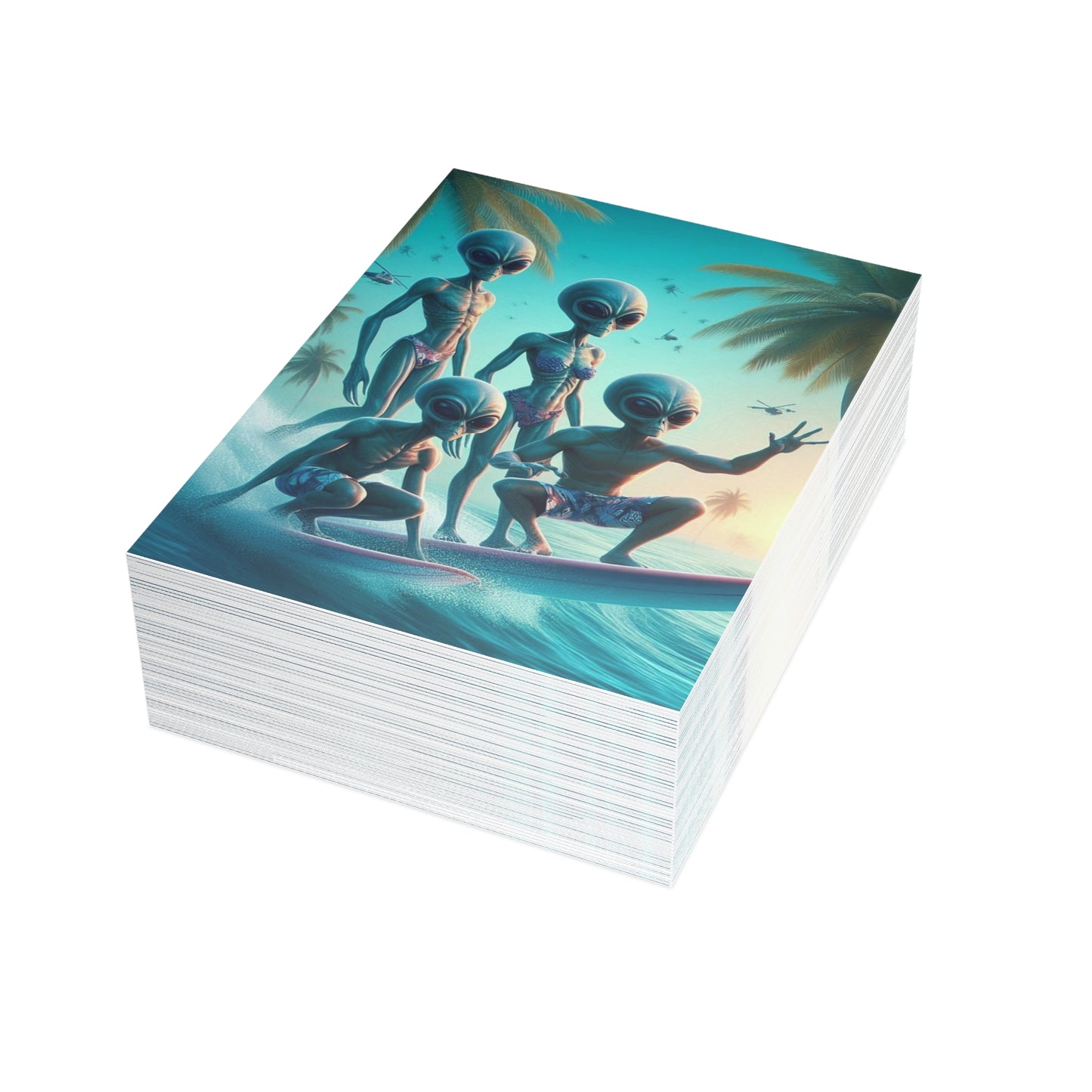 Surfing Aliens Postcard Bundle - Fun Outer Space Greetings