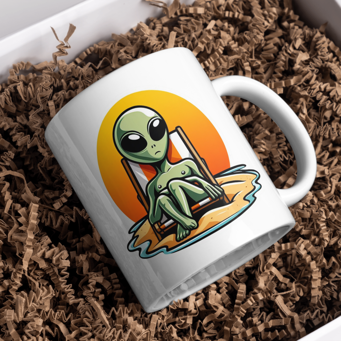 Happily Alone Alien on the Beach Mug