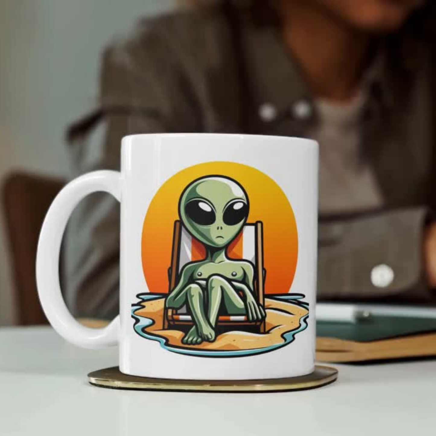 Happily Alone Alien on the Beach Mug