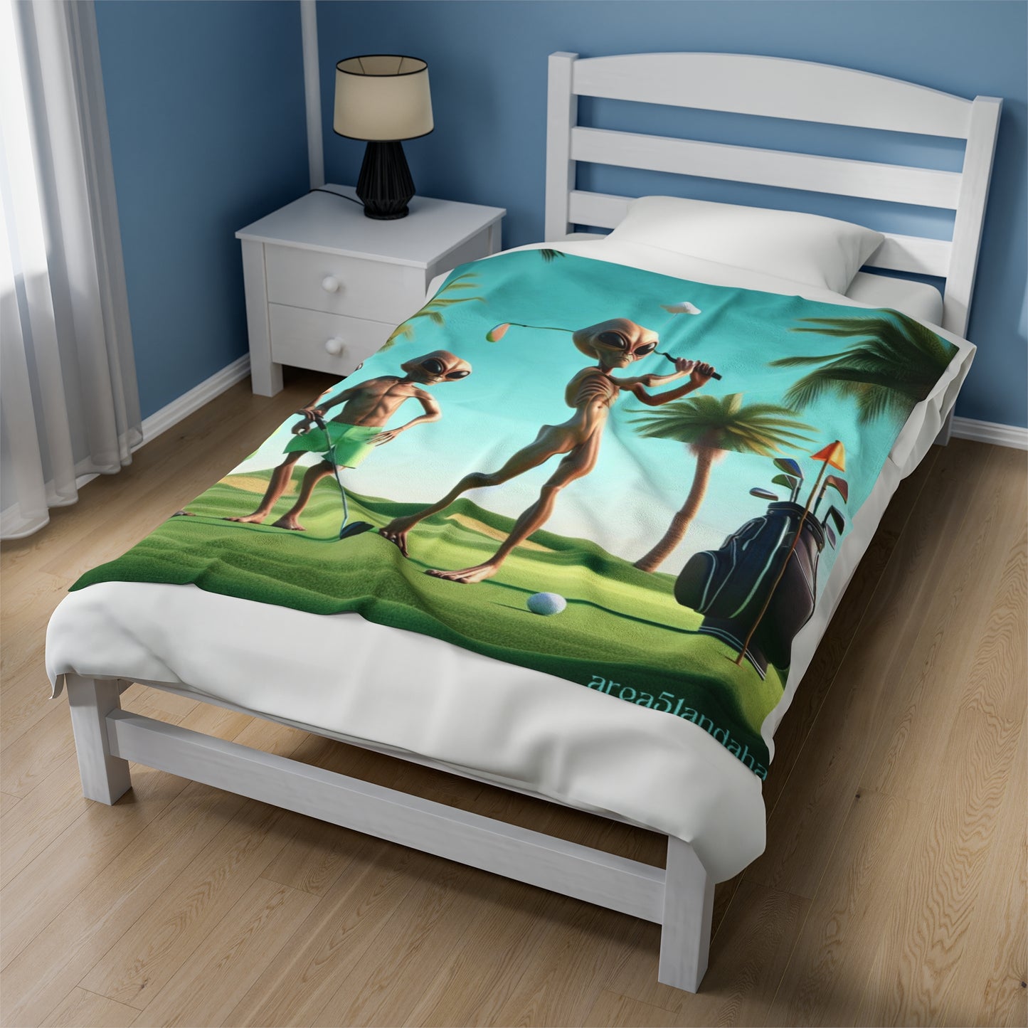 Aliens Golfing Velveteen Plush Blanket