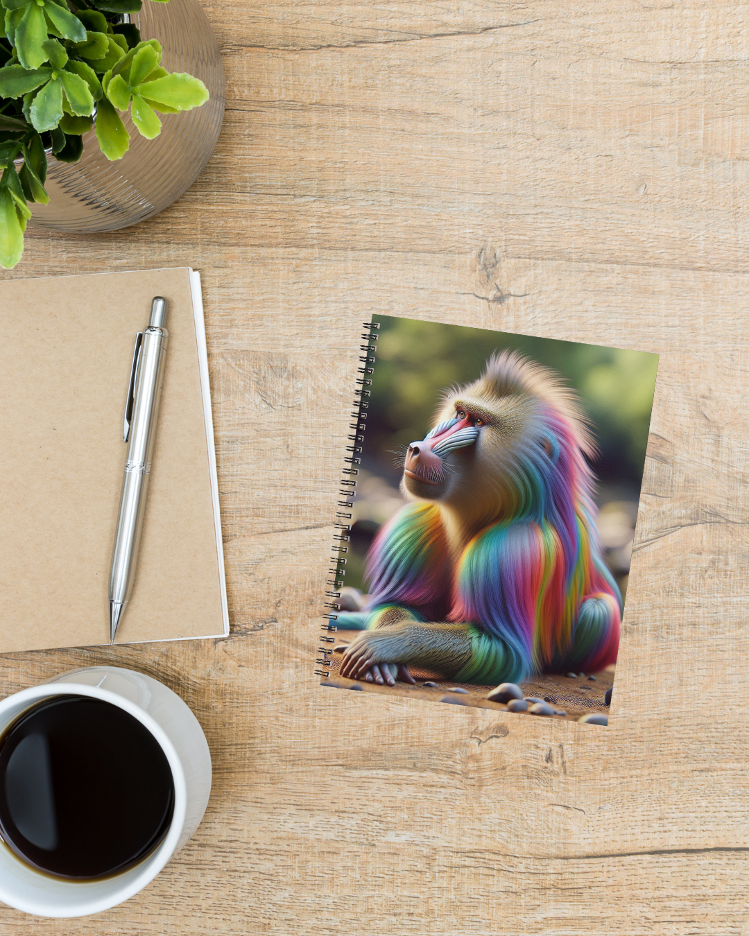 Spiral Notebook - Pensive Rainbow Baboon (ruled)
