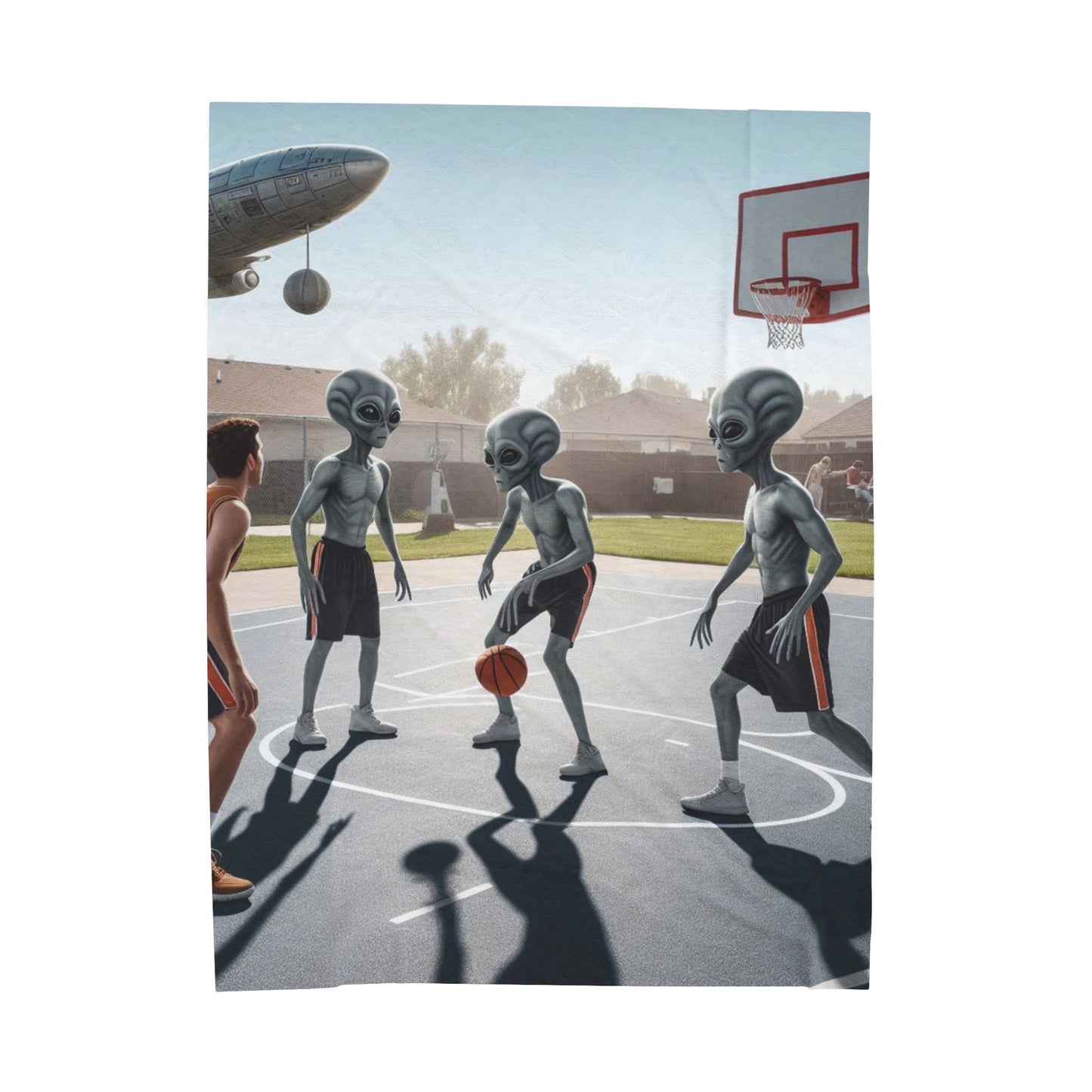 Aliens Playing Hoops Velveteen Plush Blanket