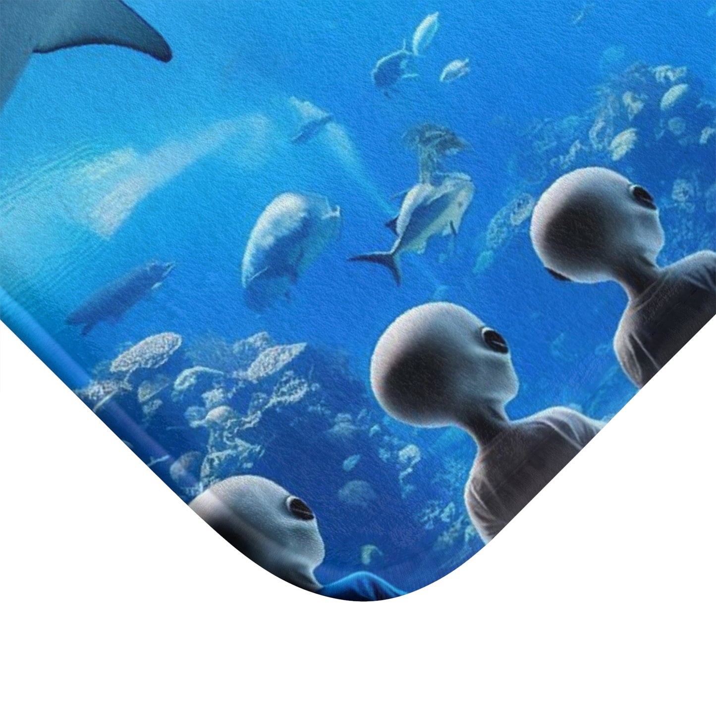 Aliens watching Whale Sharks Bath Mat
