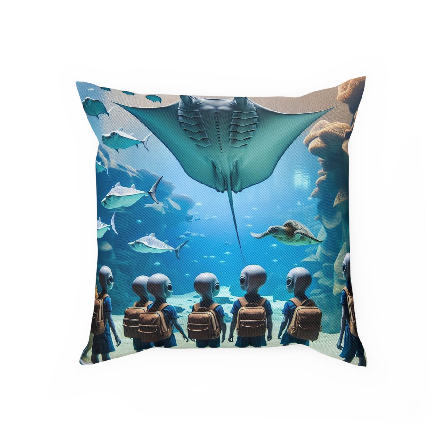 Aliens Visit the Aquarium Throw Pillow