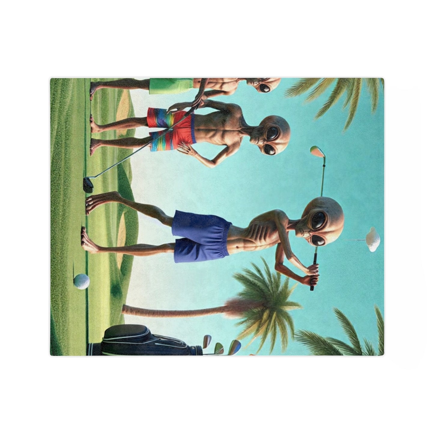 Aliens Golfing Velveteen Microfiber Blanket