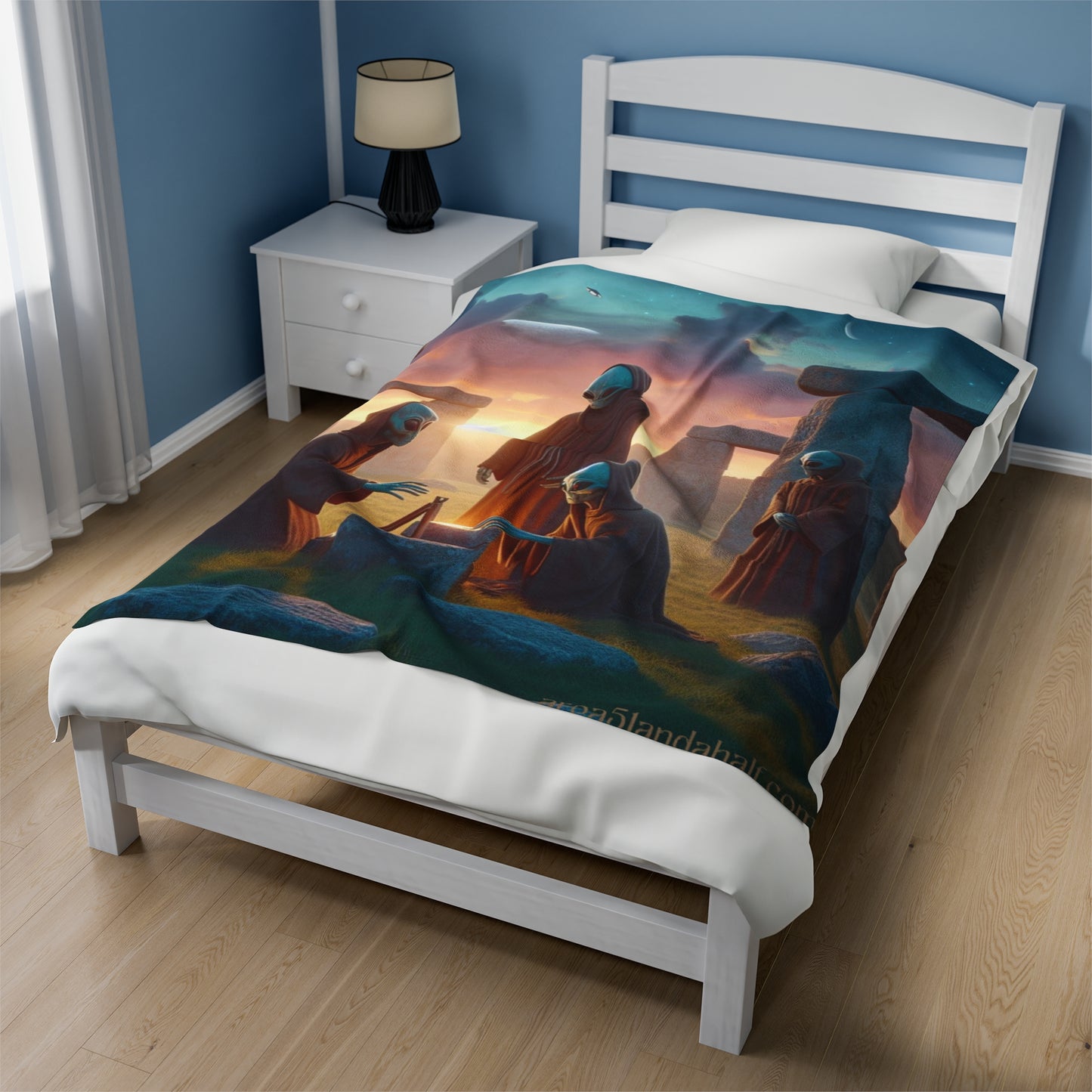 Aliens at Stonehenge at Dusk Velveteen Blanket