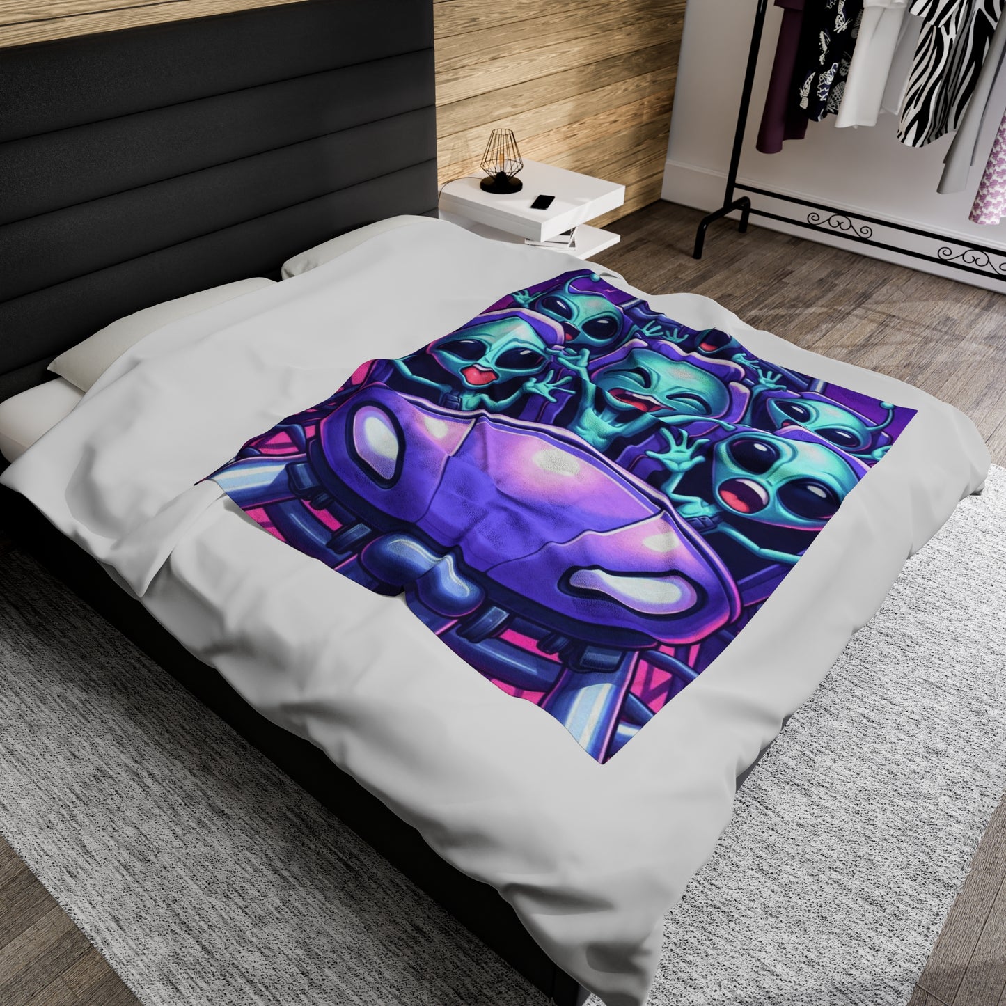 Comical Alien Kids Riding A Roller Coaster Velveteen Blanket