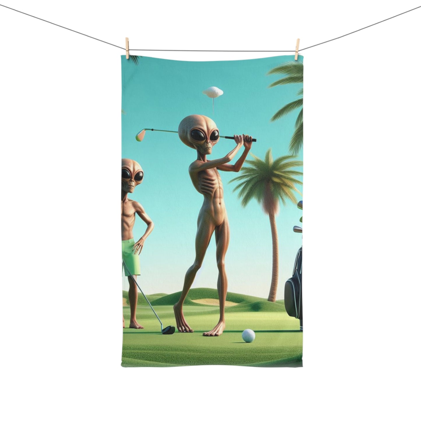 Aliens Golfing Hand Towel