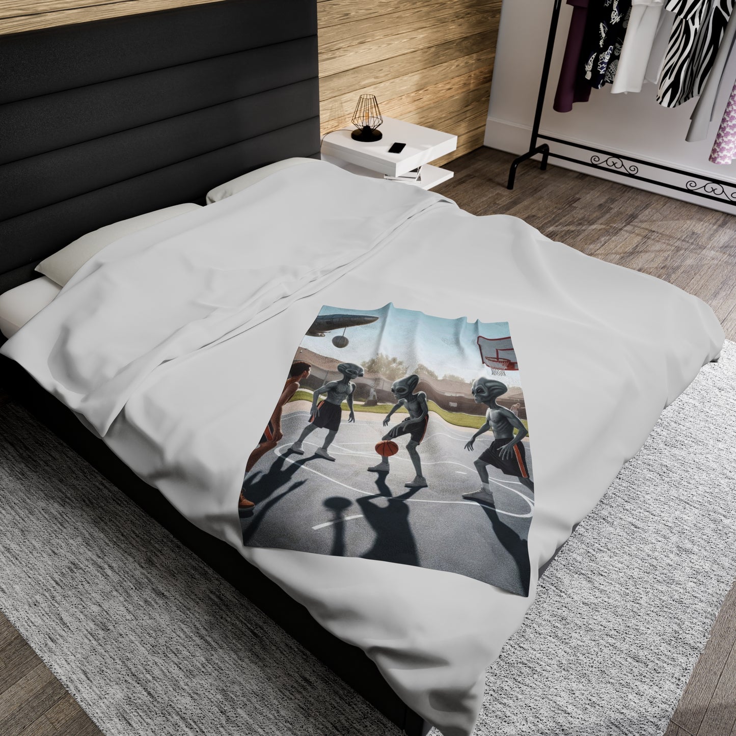 Aliens Playing Hoops Velveteen Plush Blanket